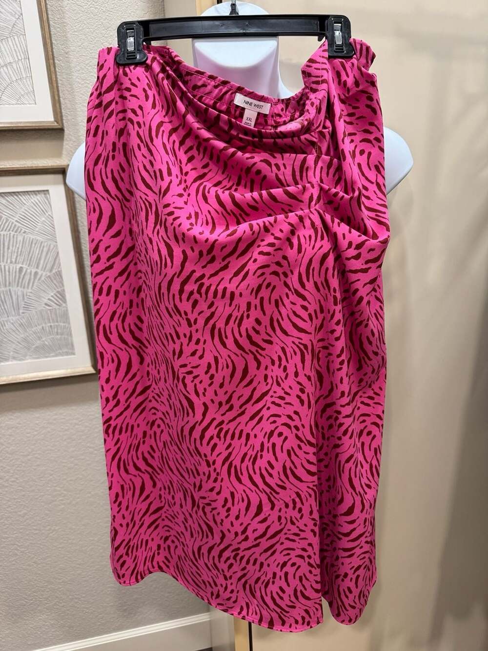 Nine West Pink and Brown Zebra Print Midi Ruched Skirt XXL